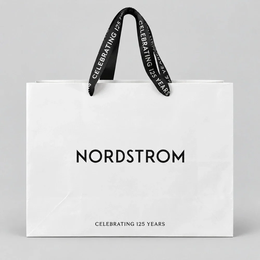 Nordstrom 125 Years Anniversary Large Paper Shopping Bag Ribbon Handle 16x12x6